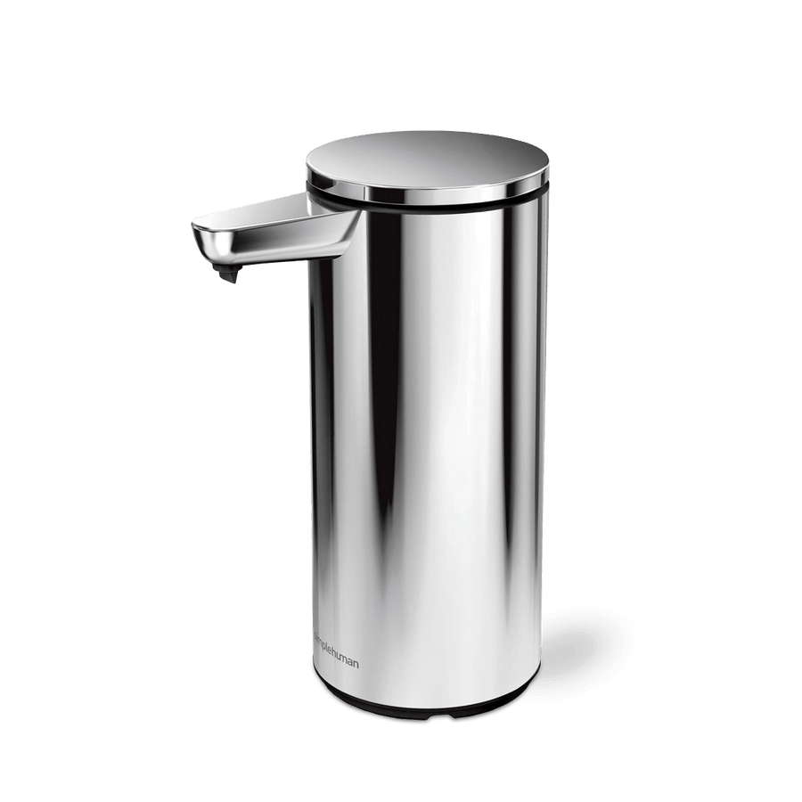 Simplehuman 9 oz. Rechargeable Sensor Pump in Polished Stainless Steel, touch-free and drip-free dispensing.