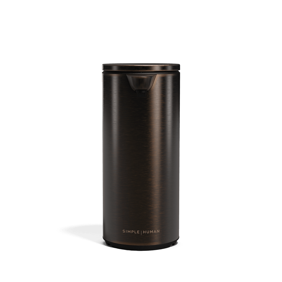 Simplehuman 9 oz. Rechargeable Sensor Pump in Bronze finish, touch-free, drip-free dispensing.