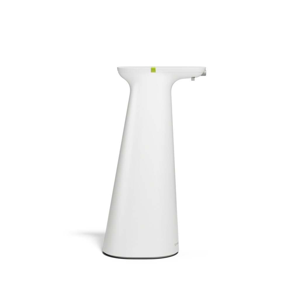 Side view of Simplehuman Sensor Spray in White, touch-free operation, automatic disinfectant spray dispenser