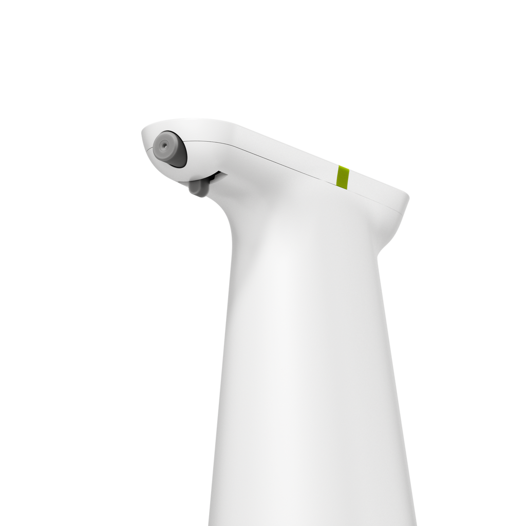 Detail view of Simplehuman White Sensor Spray nozzle, showing touch-free automatic spray mechanism