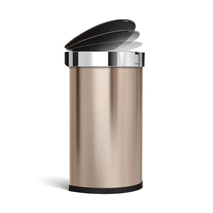 45L semi-round sensor can - rose gold finish - lid opening image