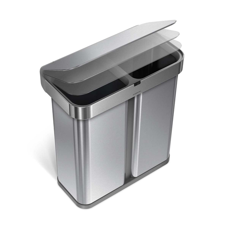 58L Dual Compartment Rectangular Sensor Can with Voice and Motion Control