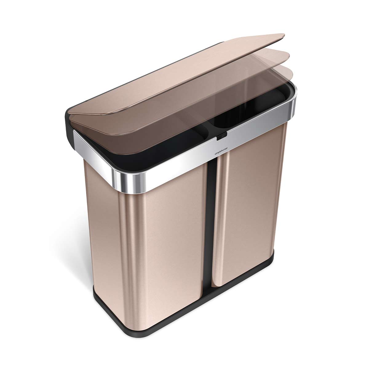 58L dual compartment rectangular sensor can with voice and motion control - rose gold finish - lid closing image