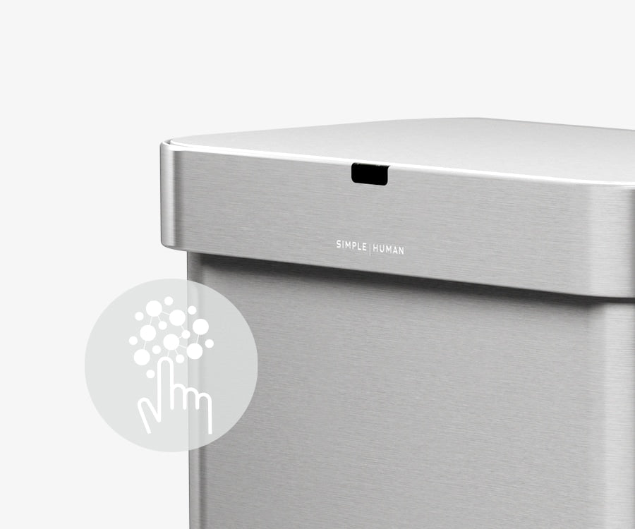 Simplehuman's Brushed Sensor Rectangular Can has a cleaner finish because of its stainless steel anti-bacterial properties.