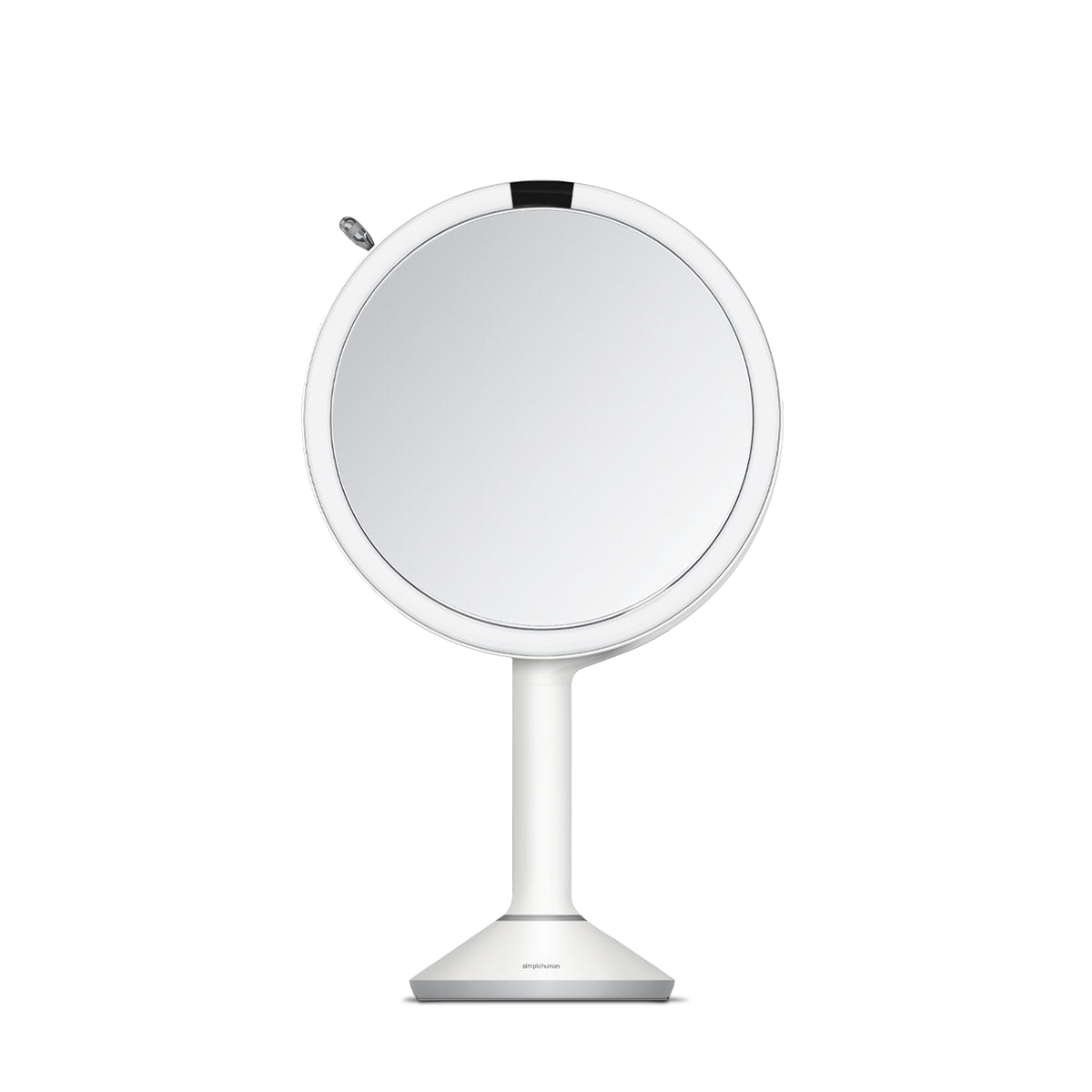 Simplehuman Sensor Mirror Trio in White, touch-free illuminated mirror with three magnification settings.