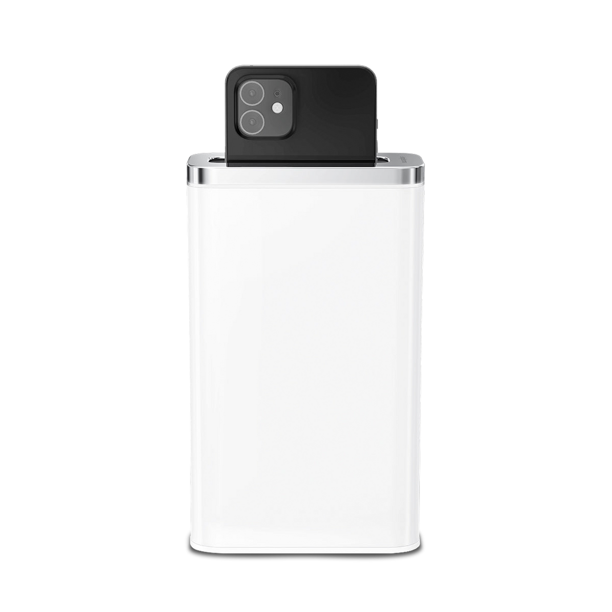 Simplehuman White Cleanstation, UV-C device sanitizer with phone partially inserted.