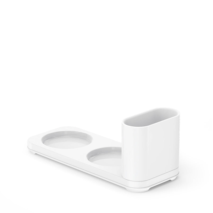 Simplehuman White Dual Caddy base for sensor pumps, offering space-saving kitchen organization.