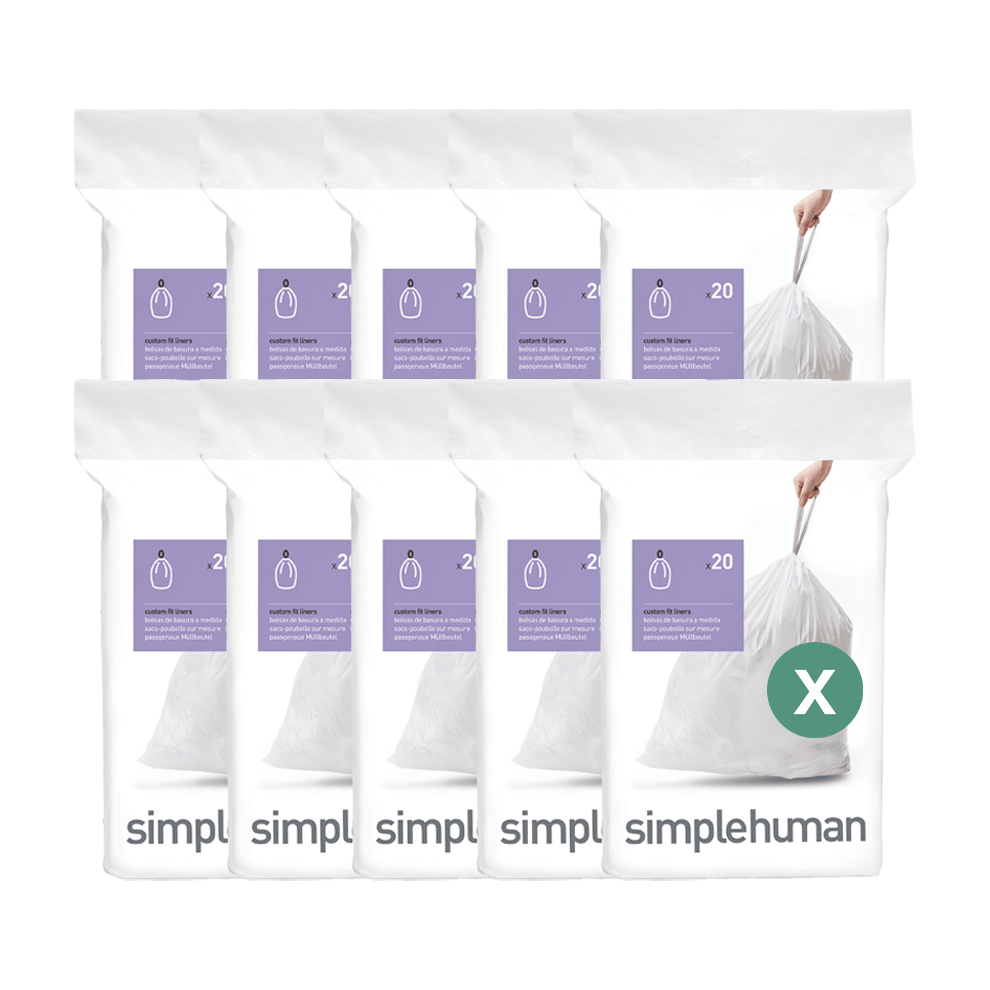Simplehuman Code X Custom Fit Liners, white. 10-pack case ensures exact fit and no slippage.