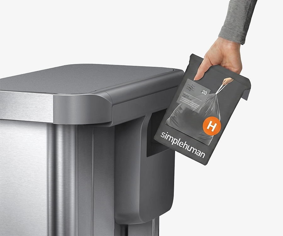 Simplehuman's Custom Fit Liners fit perfectly and conveniently in the liner pocket for easy grab and go. 