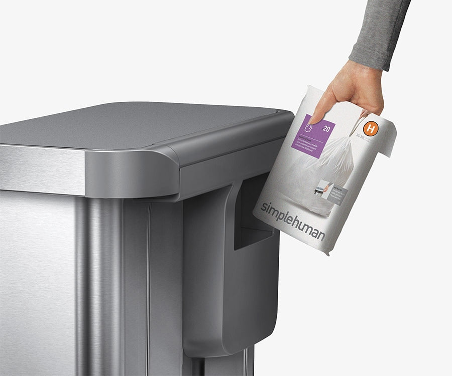 Simplehuman's Custom Fit Liners fit perfectly and conveniently in the liner pocket for easy grab and go. 