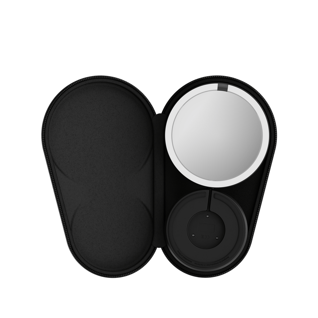 Simplehuman's Sensor Mirror Fold in Matte Black in the travel case.