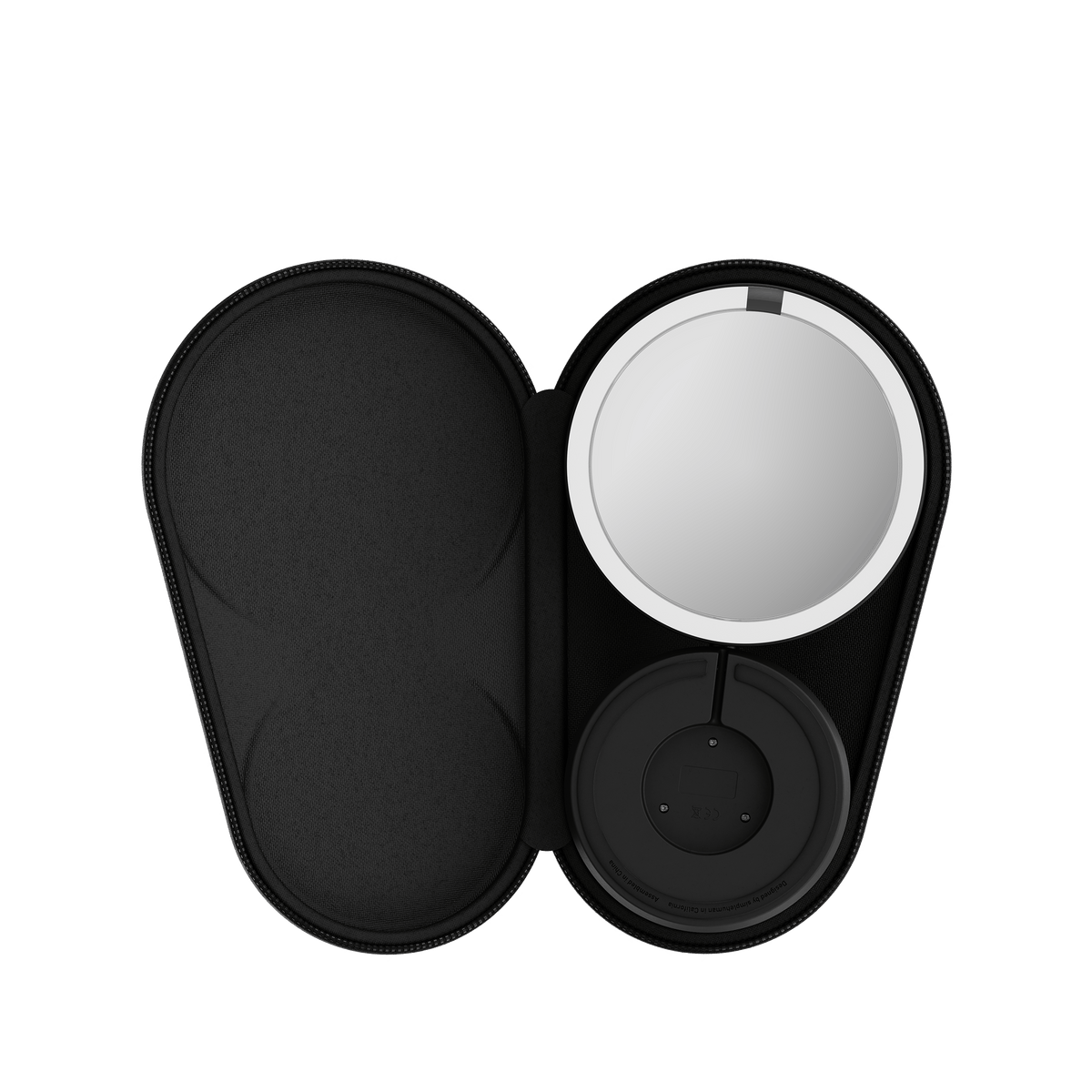 Simplehuman's Sensor Mirror Fold in Matte Black in the travel case.