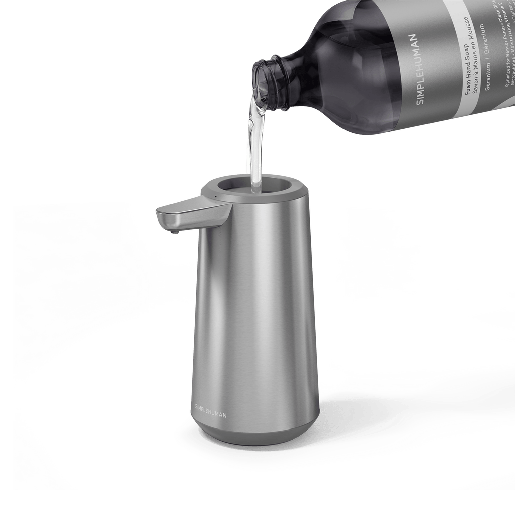 Simplehuman's Refill Bottle filling a Simplehuman Sensor Pump Foam.  