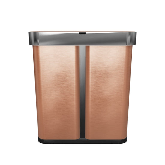 58L dual compartment rectangular sensor can with voice and motion control, rose gold stainless steel