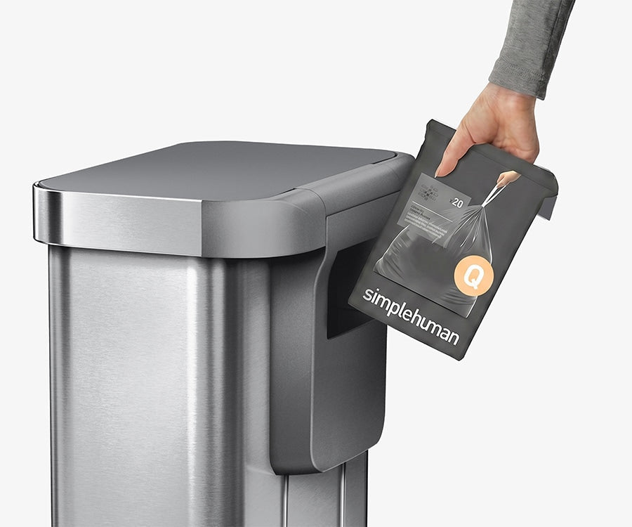 Simplehuman's Custom Fit Liners fit perfectly and conveniently in the liner pocket for easy grab and go. 
