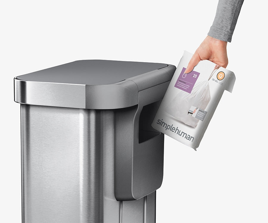 Simplehuman's Custom Fit Liners fit perfectly and conveniently in the liner pocket for easy grab and go. 