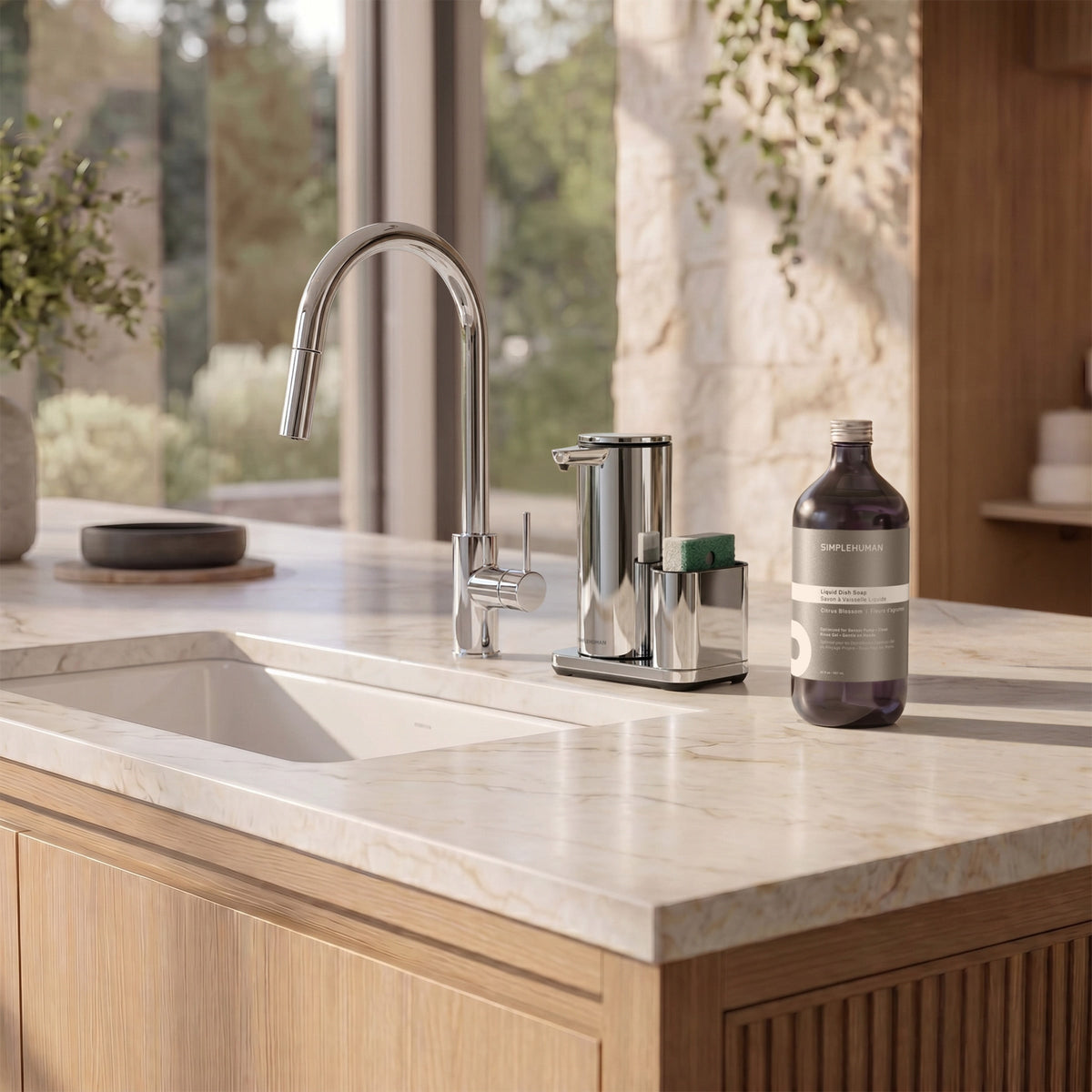 Simplehuman's Liquid Sensor Pump with Caddy with Liquid Dish Soap Refill Bottle. 