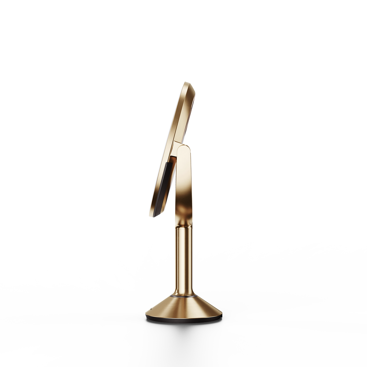 Simplehuman's Sensor Mirror Trio in Brass, side view. 