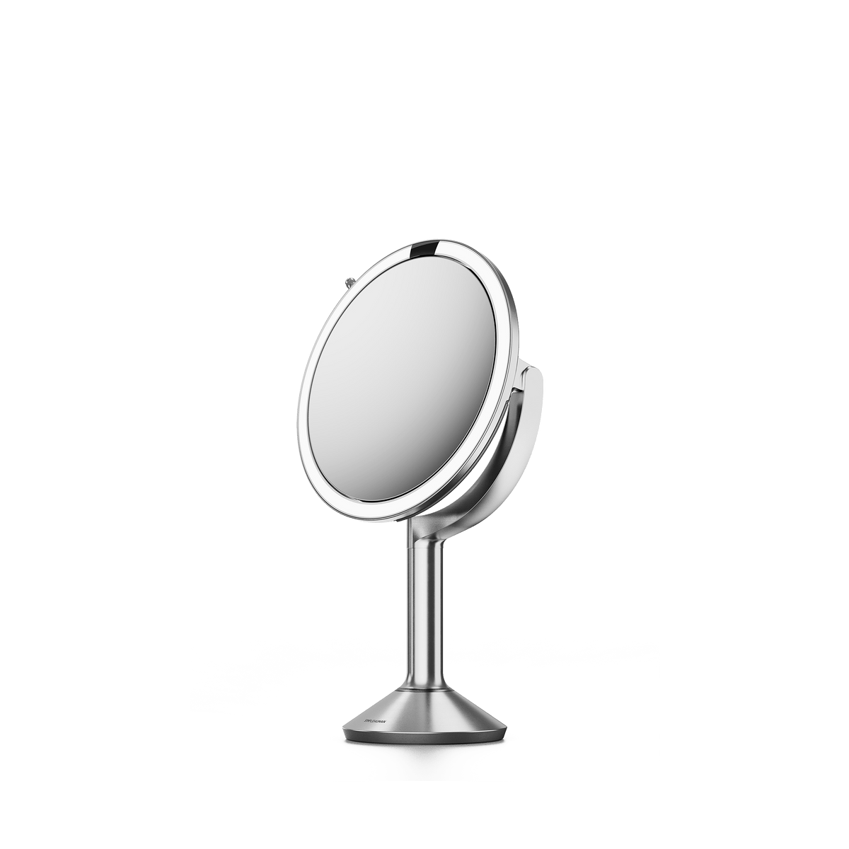 Simplehuman's Sensor Mirror Trio in Brushed, side view. 