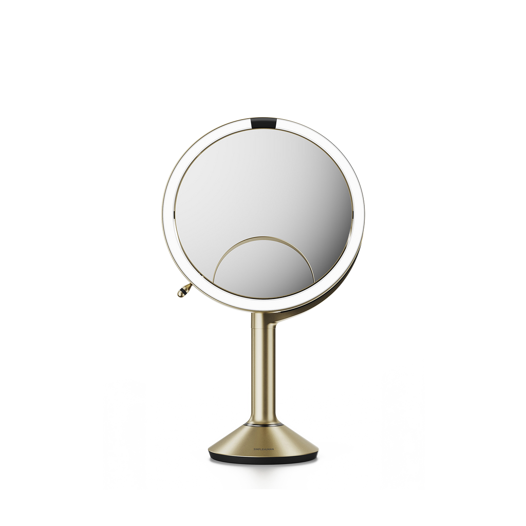 Simplehuman's Sensor Mirror Trio in Matte Gold, front view. 