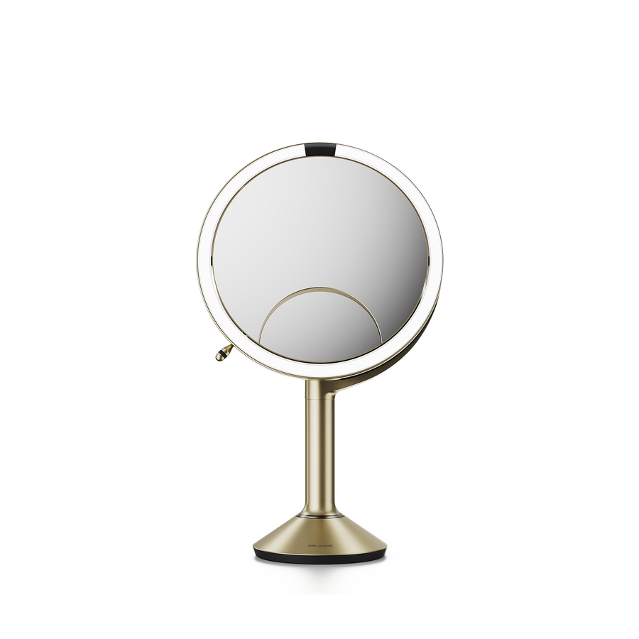 Simplehuman's Sensor Mirror Trio in Matte Gold, front view. 