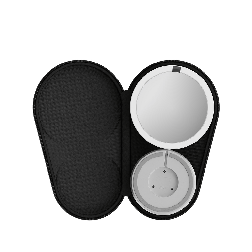 Simplehuman's Sensor Mirror Fold in White in the travel case.
