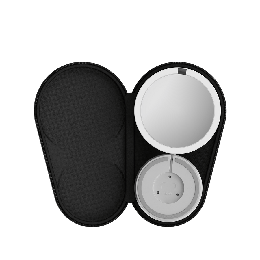 Simplehuman's Sensor Mirror Fold in White in the travel case.